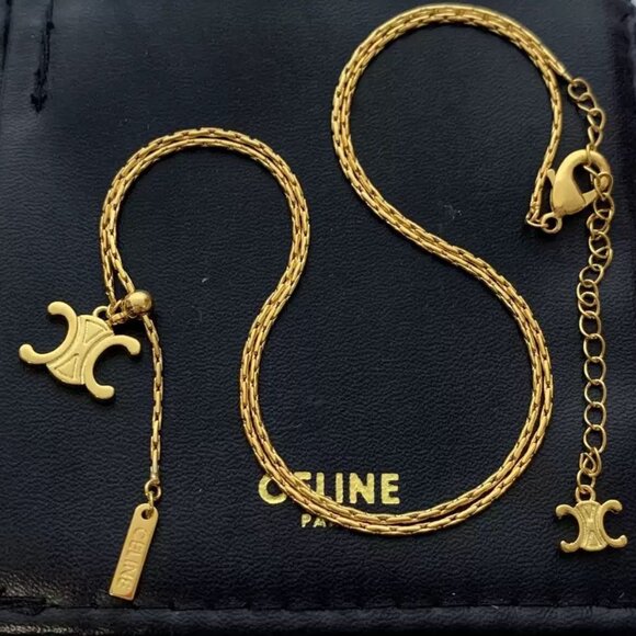 Celine Triomphe Gold Hanging Chain Necklace - Picture 1 of 2